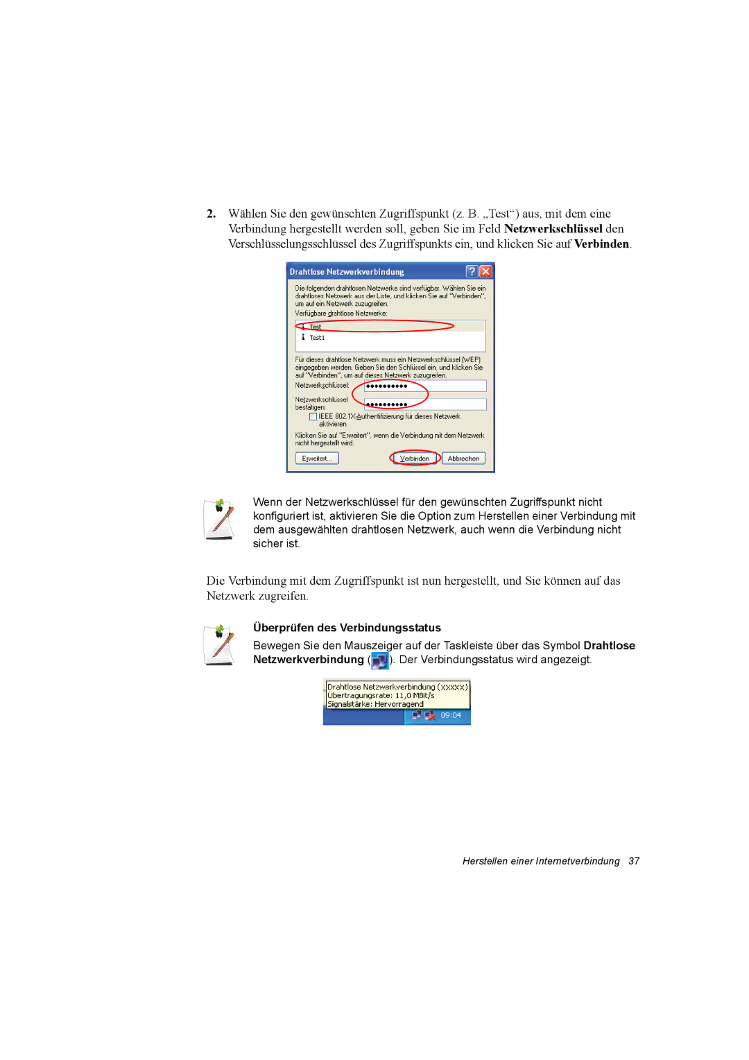 Samsung NP28PRLY03/SEG, NP28PRLY01/SEG, NP28CH0ESZ/SEK, NP28-D140/SEG, NP28WH20EF/SEG manual Überprüfen des Verbindungsstatus 