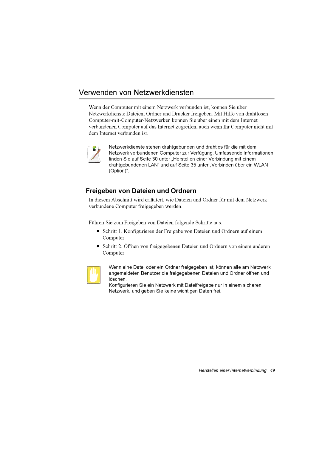 Samsung NP28CH25X5/SEG, NP28PRLY01/SEG, NP28CH0ESZ/SEK Verwenden von Netzwerkdiensten, Freigeben von Dateien und Ordnern 