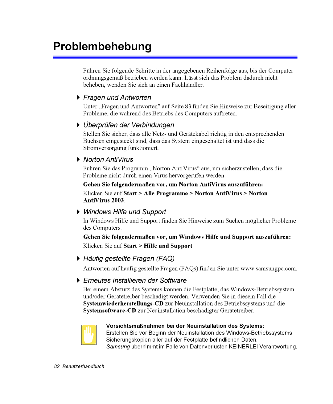 Samsung NP28PRLY02/SEG, NP28-D140/SEG Problembehebung, Fragen und Antworten, Überprüfen der Verbindungen, Norton AntiVirus 