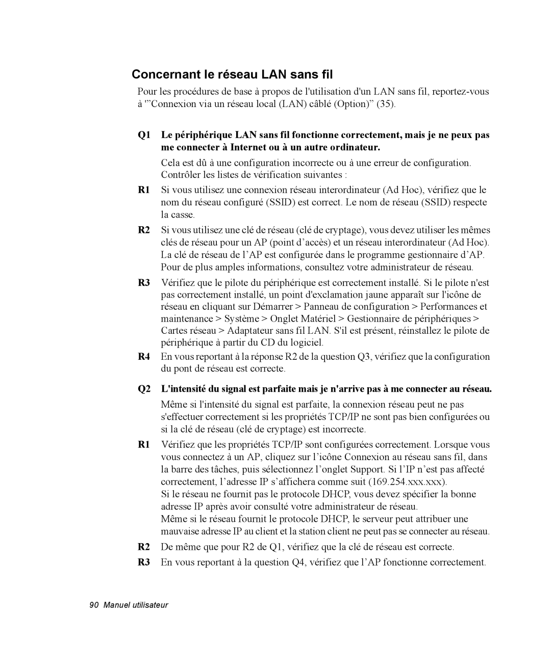 Samsung NP28PRKY02/SEF, NP28PRR003/SEF, NP28PRL002/SEF, NP28DP084D/SEF, NP28PRL003/SEF manual Concernant le réseau LAN sans fil 