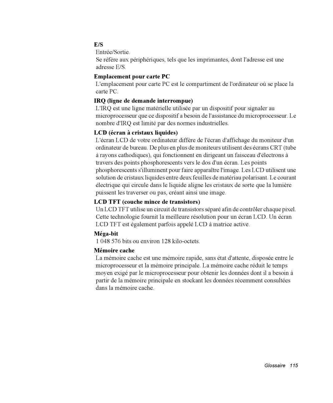 Samsung NP28DP084D/SEF manual Emplacement pour carte PC, IRQ ligne de demande interrompue, LCD écran à cristaux liquides 