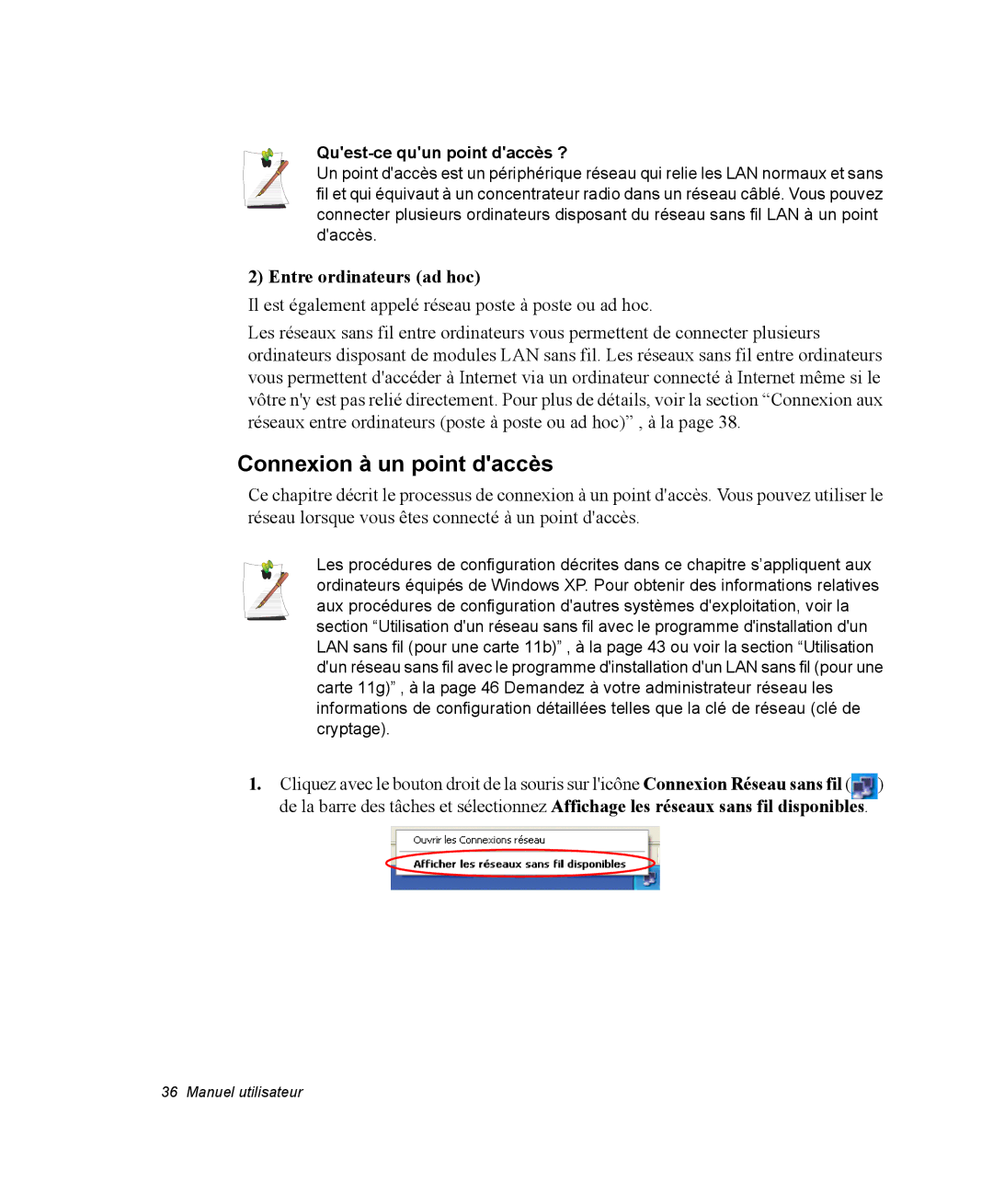 Samsung NP28PRLY02/SEF, NP28PRR003/SEF Connexion à un point daccès, Entre ordinateurs ad hoc, Quest-ce quun point daccès ? 