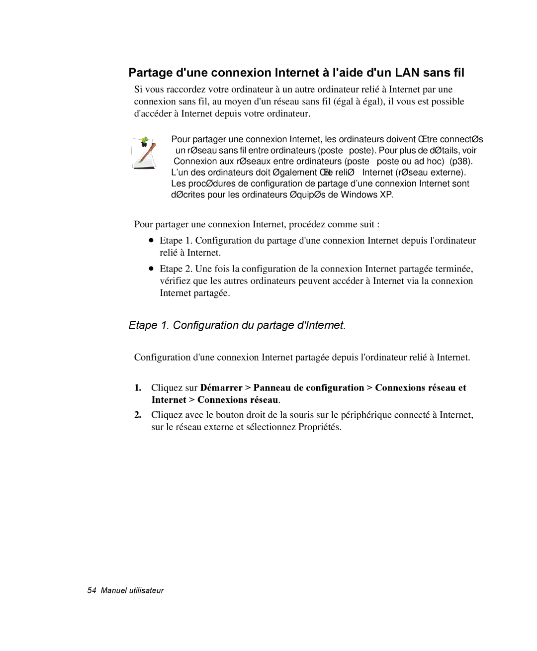 Samsung NP28PRKY03/SEF, NP28PRR003/SEF, NP28PRL002/SEF manual Partage dune connexion Internet à laide dun LAN sans fil 