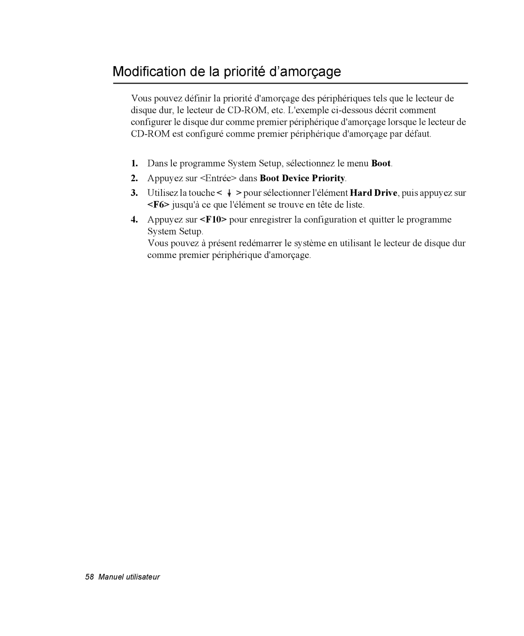 Samsung NP28PRLY01/SEF, NP28PRR003/SEF, NP28PRL002/SEF, NP28DP084D/SEF, NP28PRL003/SEF Modification de la priorité d’amorçage 