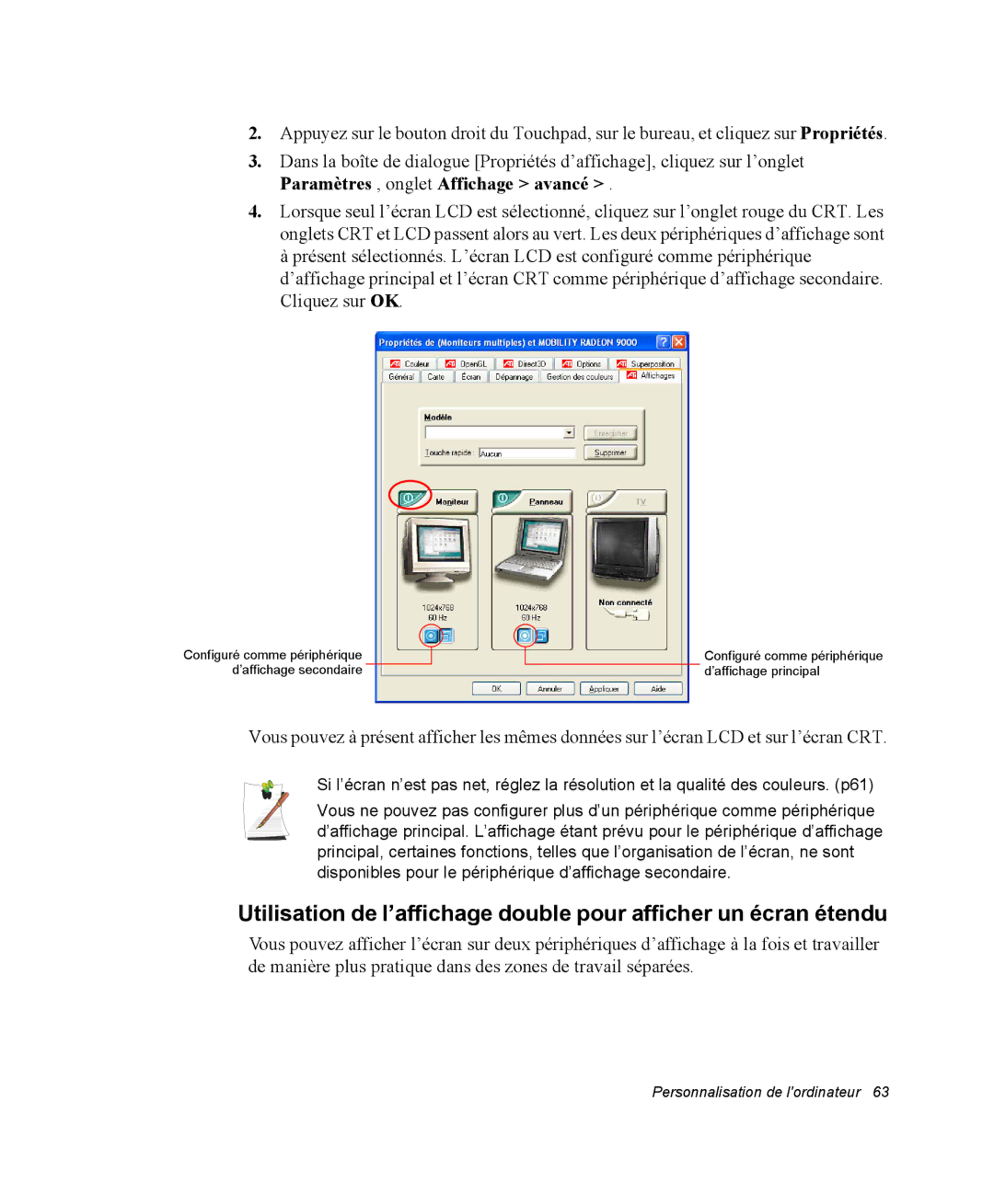 Samsung NP28PRKY04/SEF, NP28PRR003/SEF, NP28PRL002/SEF, NP28DP084D/SEF, NP28PRL003/SEF manual Personnalisation de lordinateur 