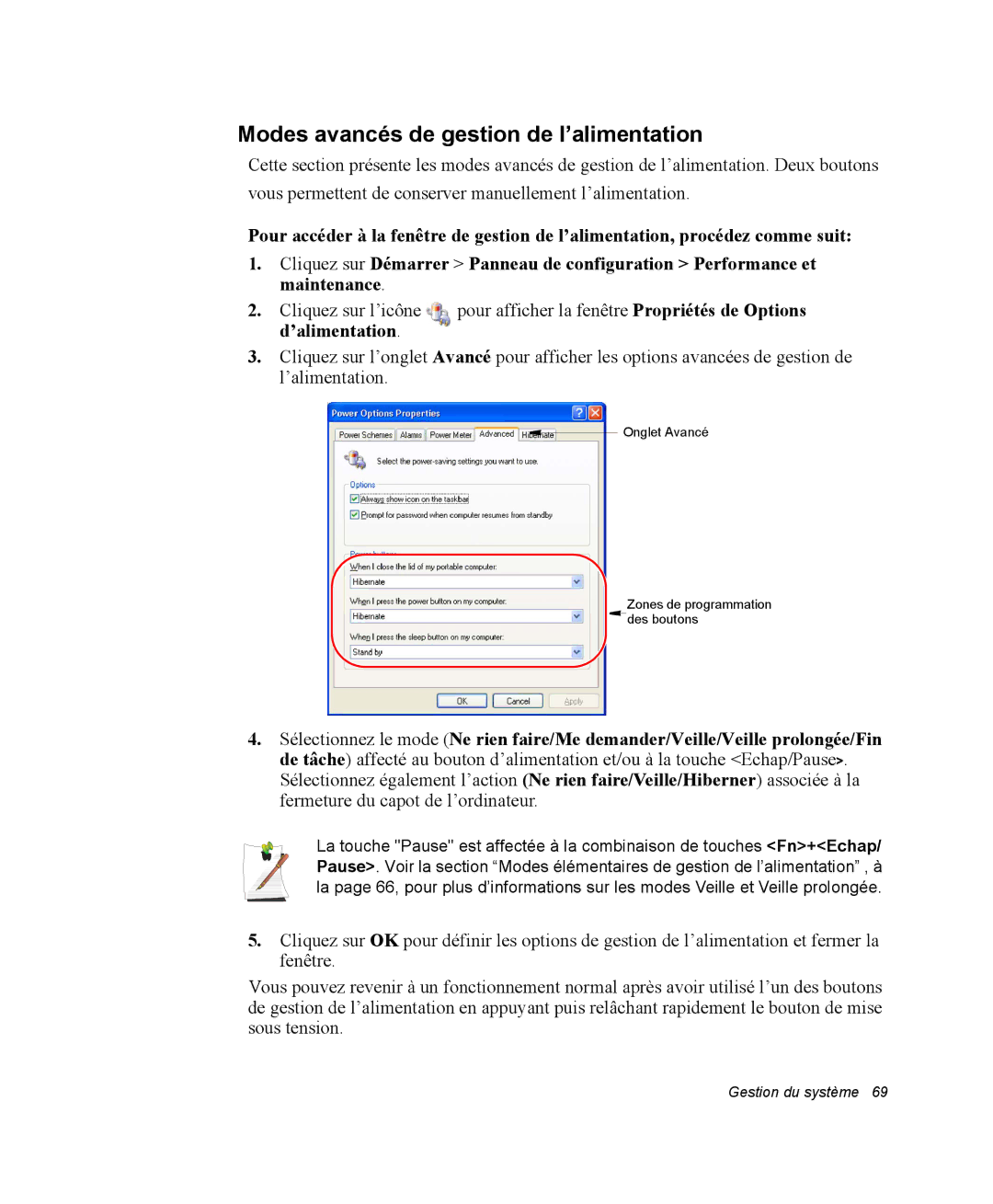 Samsung NP28PRKY02/SEF, NP28PRR003/SEF, NP28PRL002/SEF, NP28DP084D/SEF manual Modes avancés de gestion de l’alimentation 