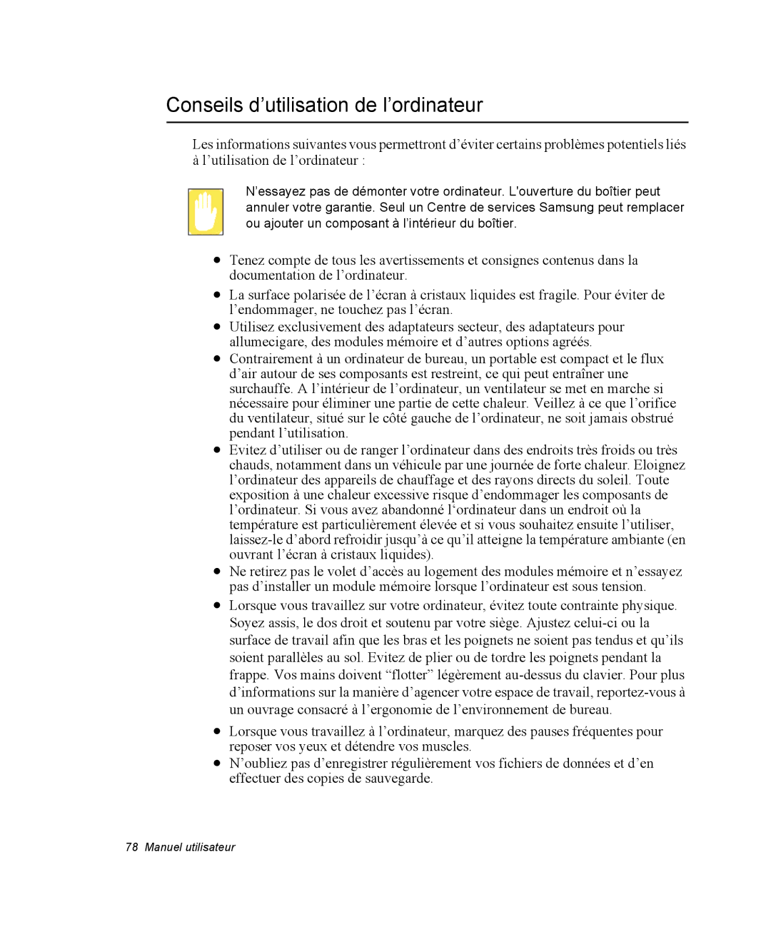 Samsung NP28PRLY02/SEF, NP28PRR003/SEF, NP28PRL002/SEF, NP28DP084D/SEF, NP28PRL003/SEF Conseils d’utilisation de l’ordinateur 