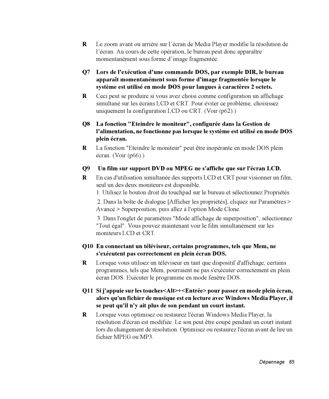 Samsung NP28DP0829/SEF, NP28PRR003/SEF, NP28PRL002/SEF, NP28DP084D/SEF, NP28PRL003/SEF, NP28PRKY03/SEF manual Dépannage 