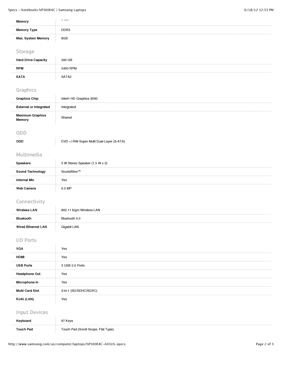 Samsung NP300E4CA0CVE specifications Odd 