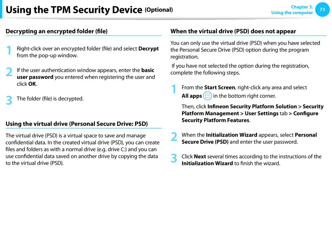 Samsung NP270E5EK03US, NP300E4EA01US, NP270E5EK01US, NP270E5EK02US Decrypting an encrypted folder file, Bottom right corner 