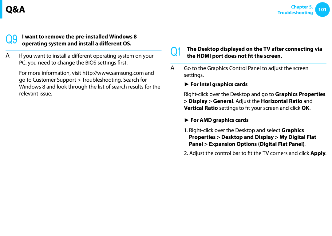 Samsung NP300E4CA09JM Display Related, Hdmi port does not fit the screen, For Intel graphics cards, For AMD graphics cards 