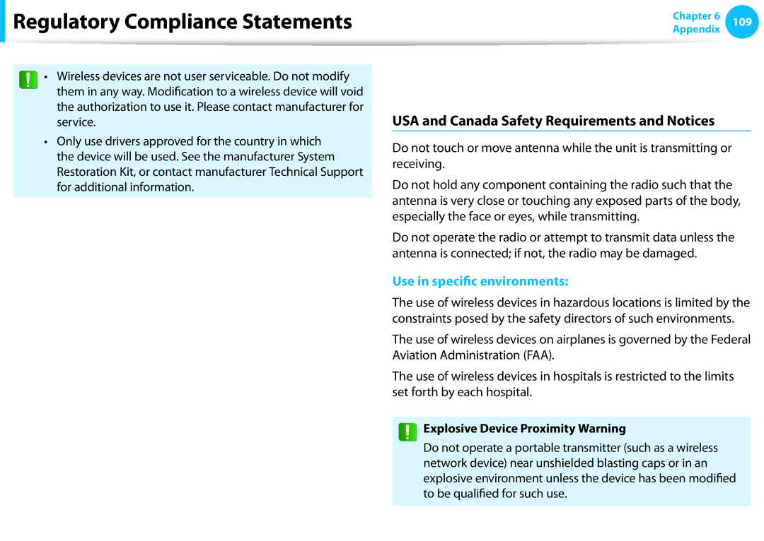 Samsung NP300E4CA09JM, NP300E5C-A08US manual United States of America, USA and Canada Safety Requirements and Notices 