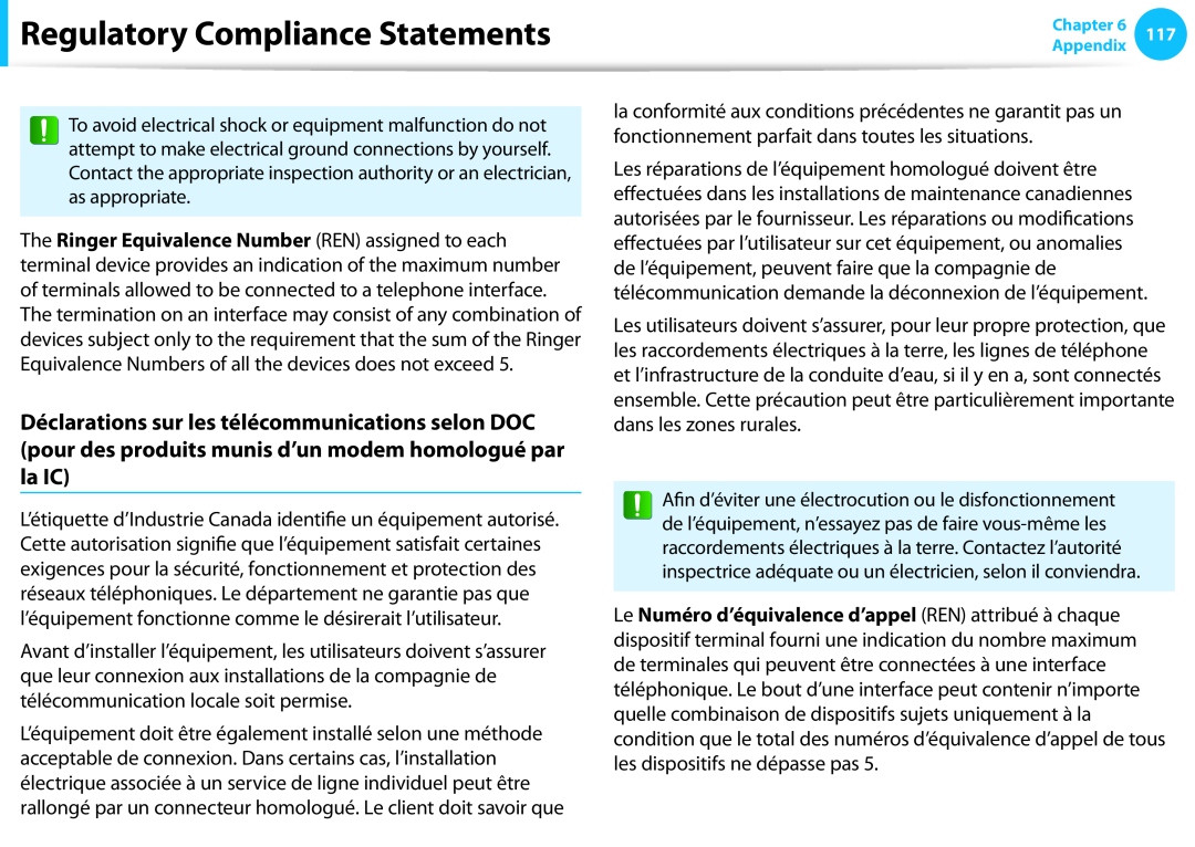 Samsung NP300E4CA09JM, NP300E5C-A08US, NP305E5A-A06US, NP300E5C-A06US, NP300E5C-A02US manual Regulatory Compliance Statements 