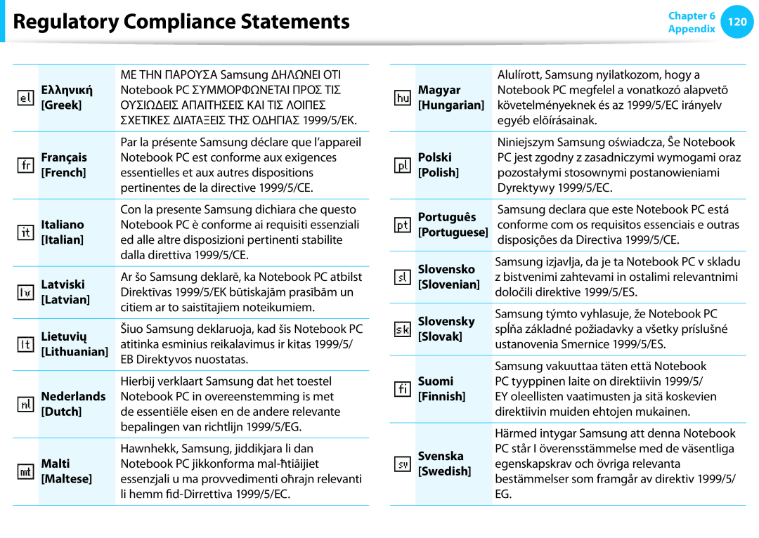Samsung NP305E5A-A06US, NP300E5C-A08US, NP300E5C-A06US, NP300E5C-A02US, NP300E4C Regulatory Compliance Statements, Ελληνική 