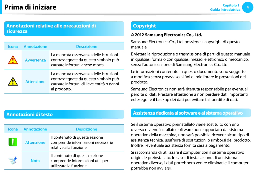 Samsung NP270E5E-X01TR, NP300E5C-S08IT Annotazioni relative alle precauzioni di sicurezza, Copyright, Annotazioni di testo 