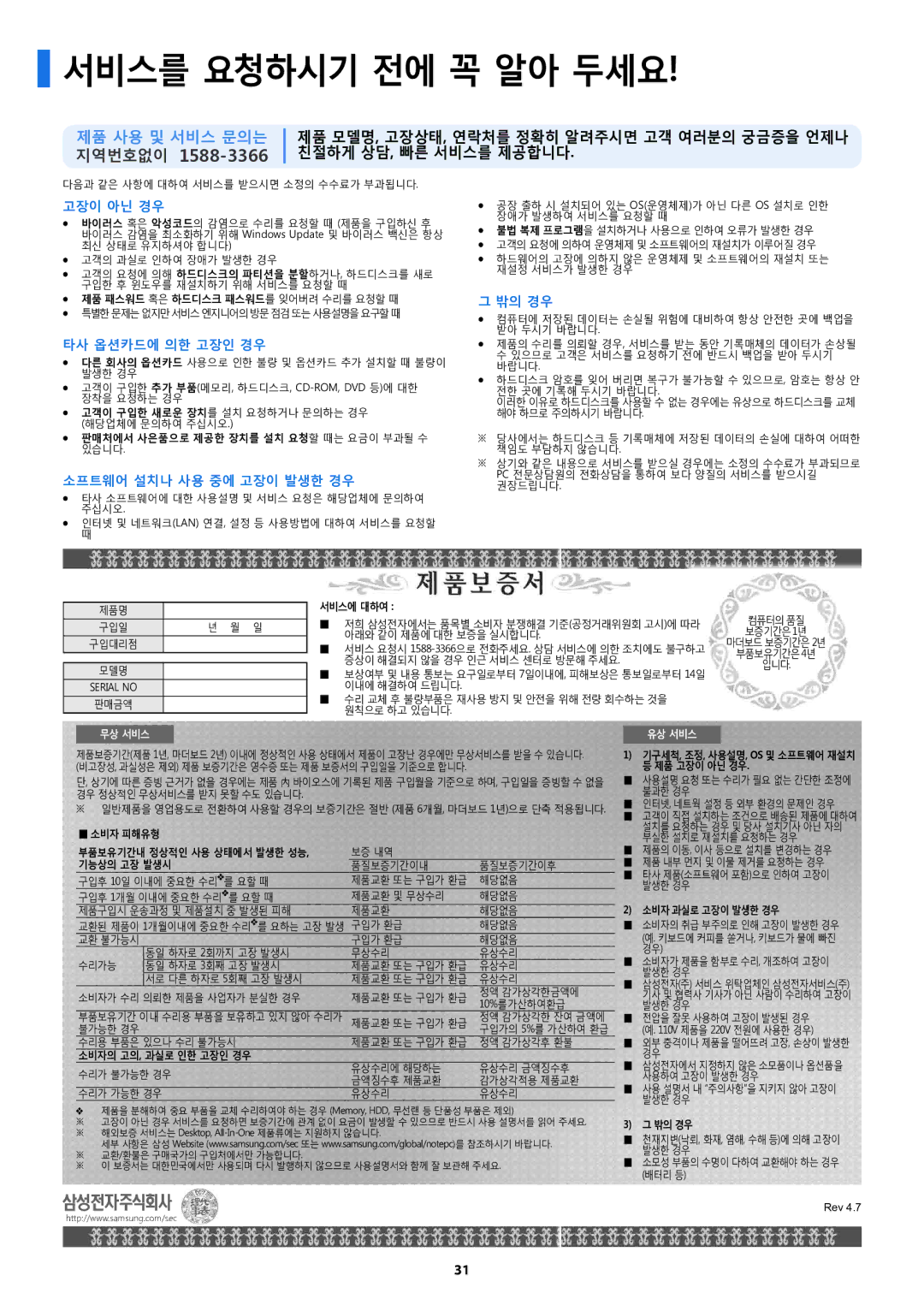 Samsung NP300E5V-A01BG manual 서비스를 요청하시기 전에 꼭 알아 두세요 