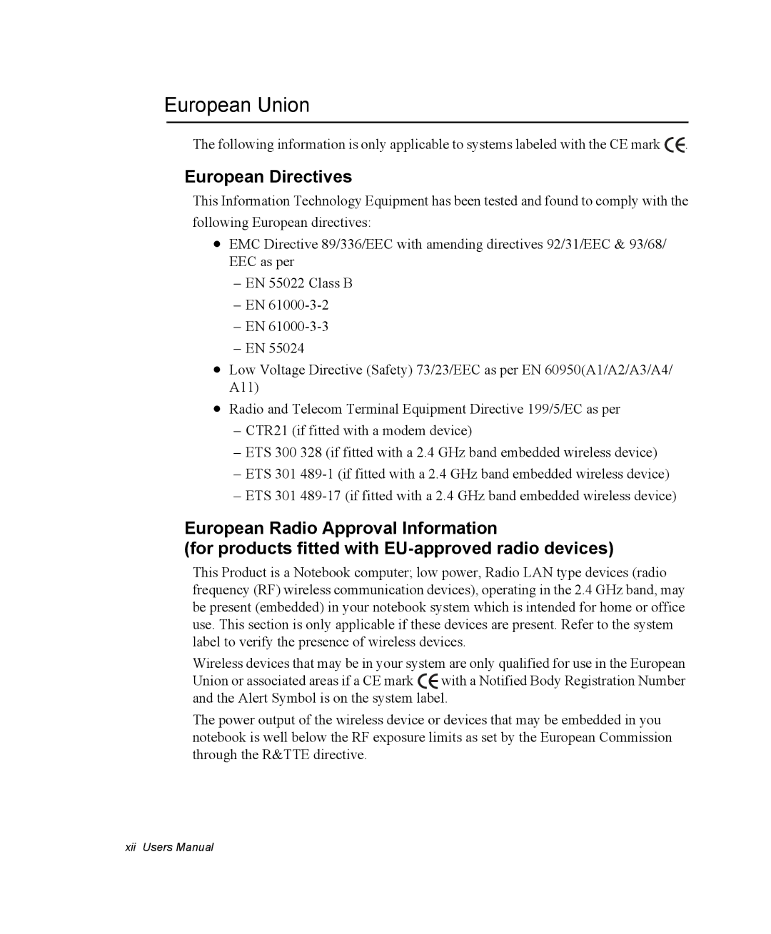 Samsung NP30RH1D54/SEF, NP30RP54C2/SEG, NP30RH2GHQ/SHK, NP30RH1850/CHN, NP30RP0EAU/SIL European Union, European Directives 