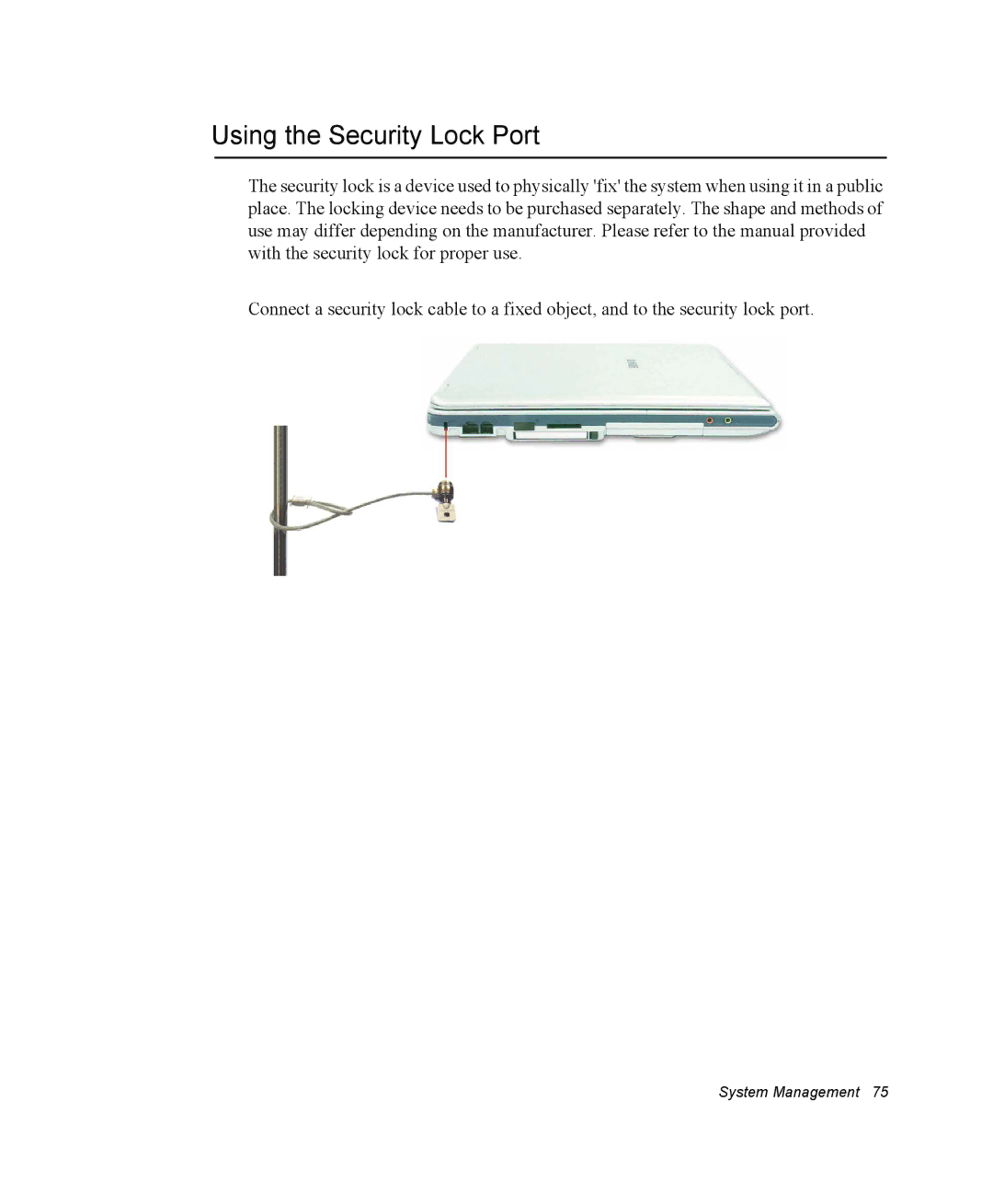 Samsung NP30RP1H5C/SES, NP30RP54C2/SEG, NP30RH2GHQ/SHK, NP30RH1850/CHN, NP30RP0EAU/SIL manual Using the Security Lock Port 