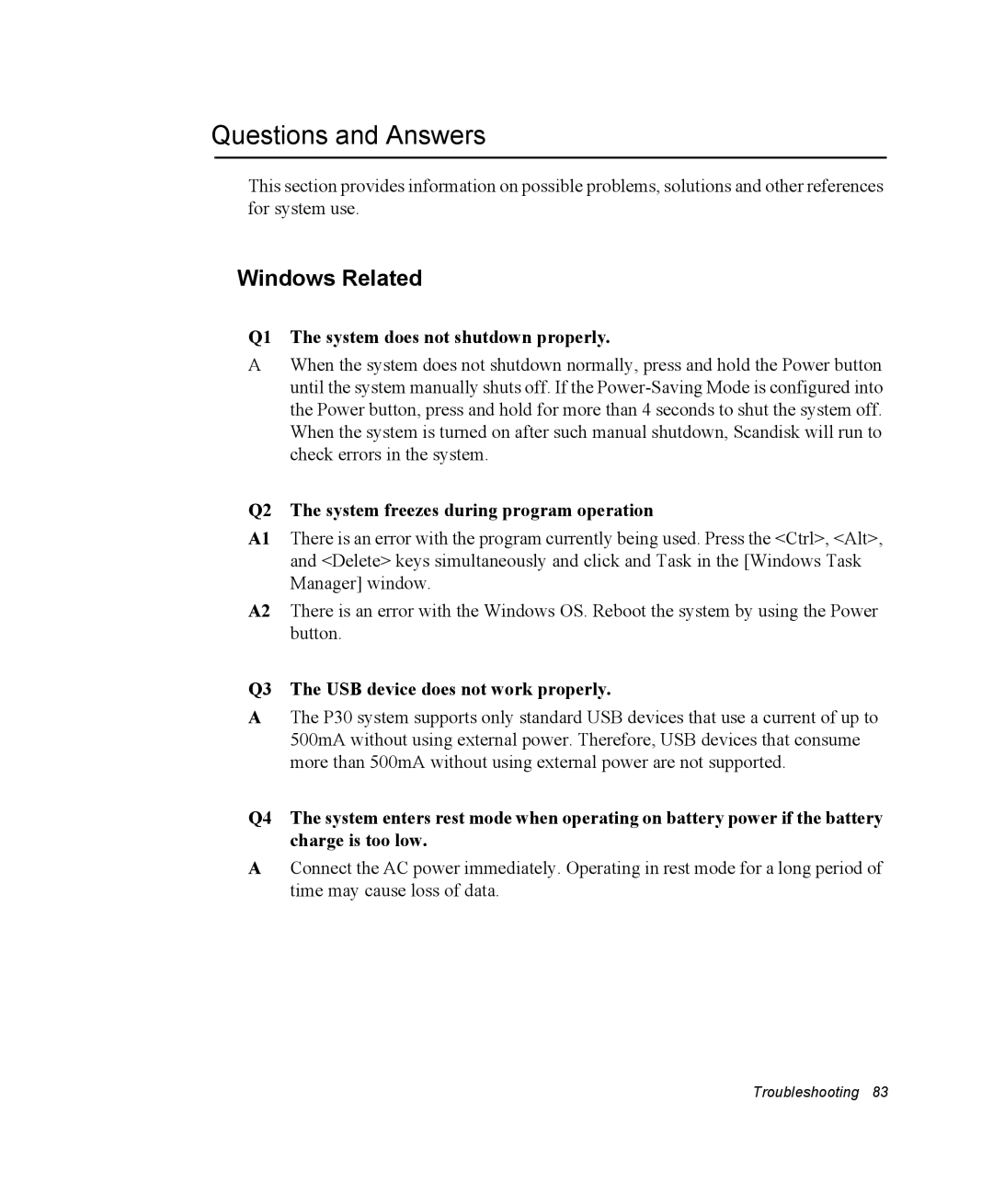 Samsung NP30RP1KCW/SEK, NP30RP54C2/SEG Questions and Answers, Windows Related, Q1 The system does not shutdown properly 