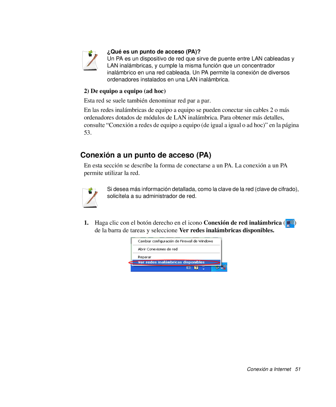 Samsung NP30RH44KL/SES manual Conexión a un punto de acceso PA, De equipo a equipo ad hoc, ¿Qué es un punto de acceso PA? 