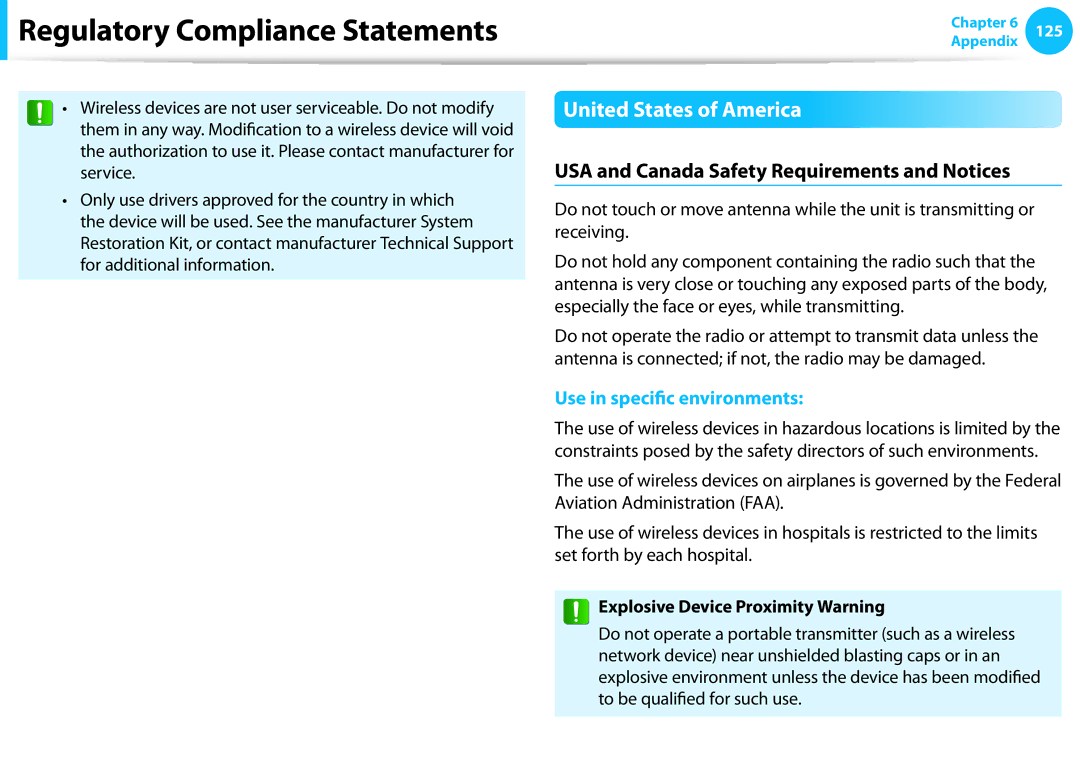 Samsung NP350V5C-T02US, NP350V5C-T01US, NP355E5C United States of America, USA and Canada Safety Requirements and Notices 