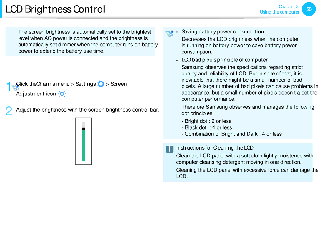 Samsung NP350V4CA06JM, NP350V5C-T02US, NP350V5C-T01US LCD Brightness Control, Controlling the Brightness Using the Keyboard 