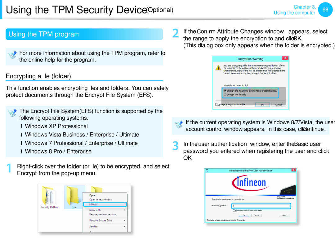 Samsung NP355E7C, NP350V5C-T02US, NP355E5C Using the TPM program, Encrypting a file folder, Encrypt from the pop-up menu 