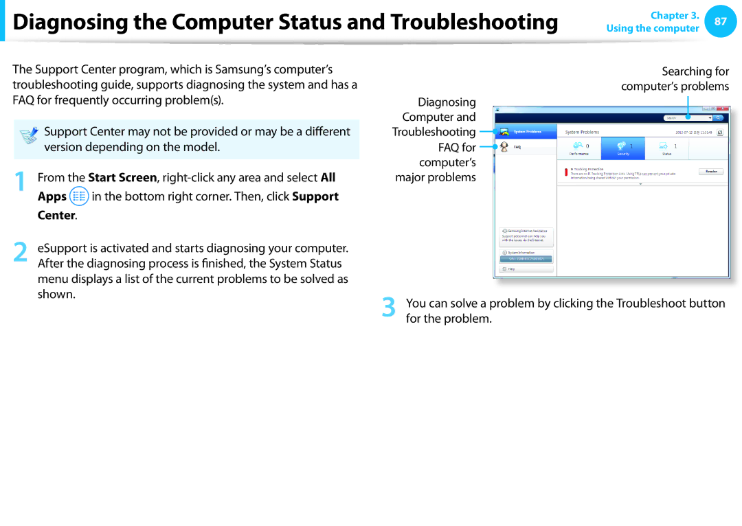 Samsung NP355E5C-A02US, NP350V5C-T02US, NP350V5C-T01US, NP350V4CA06JM Diagnosing the Computer Status and Troubleshooting 