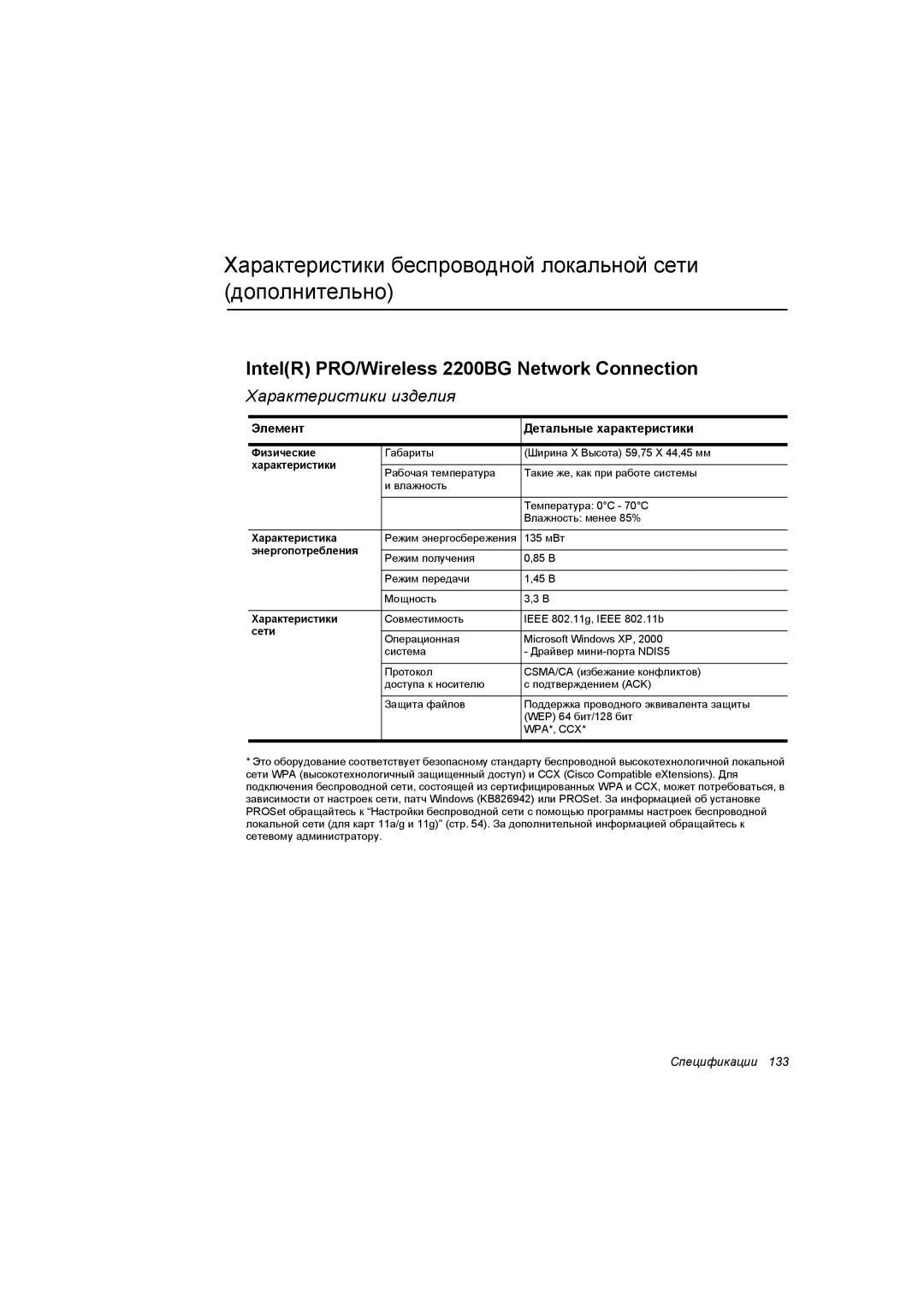 Samsung NP35RP06EC/SEK, NP35PRC000/SEG Характеристики беспроводной локальной сети дополнительно, Характеристики изделия 