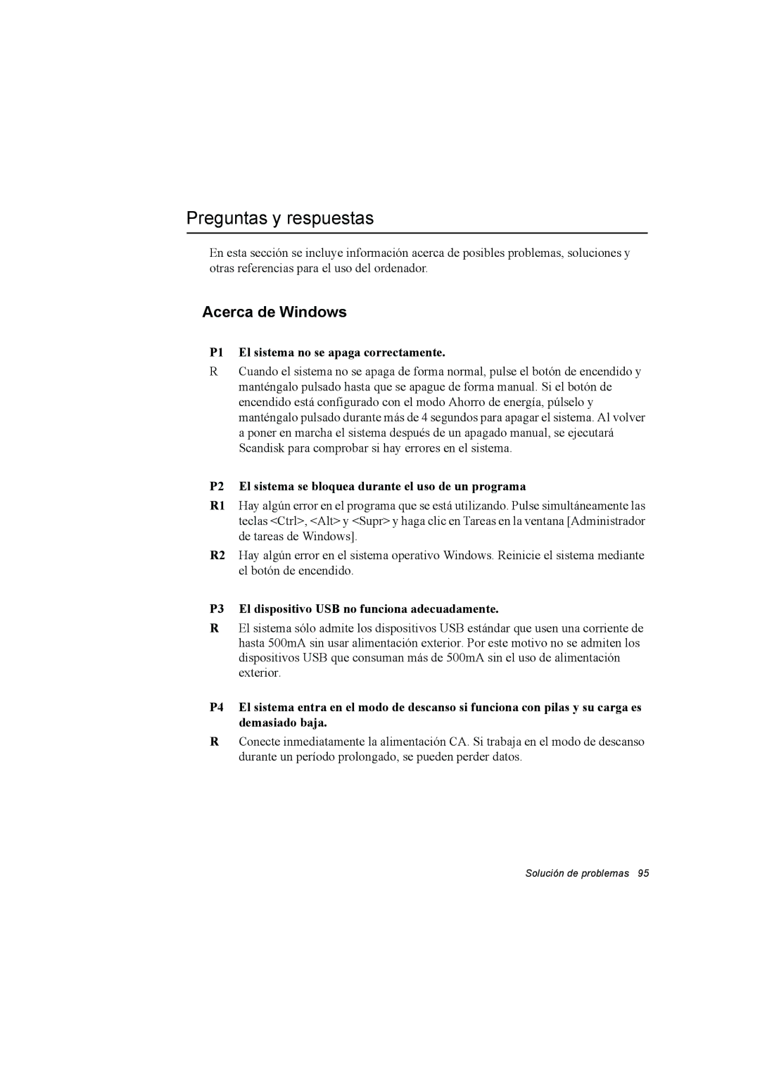 Samsung NP35PRT001/SEP, NP35RP05S4/SES Preguntas y respuestas, Acerca de Windows, P1 El sistema no se apaga correctamente 