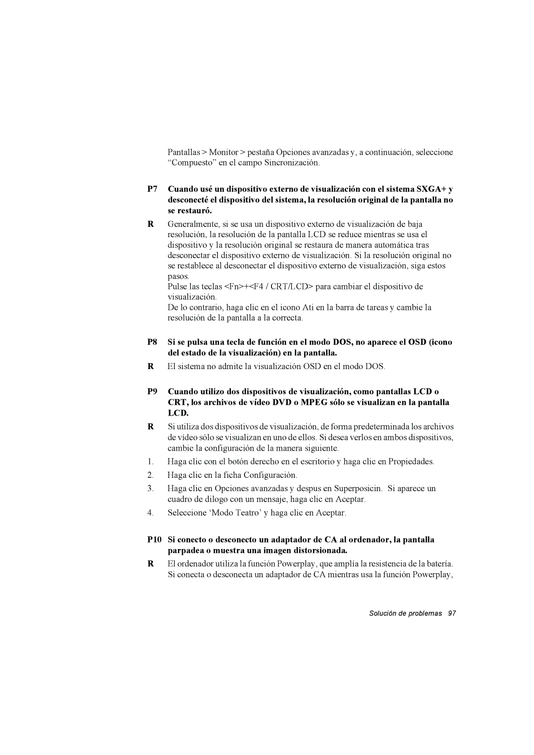 Samsung NP35PRC000/SES, NP35PRT001/SEP, NP35RP05S4/SES manual El sistema no admite la visualización OSD en el modo DOS 