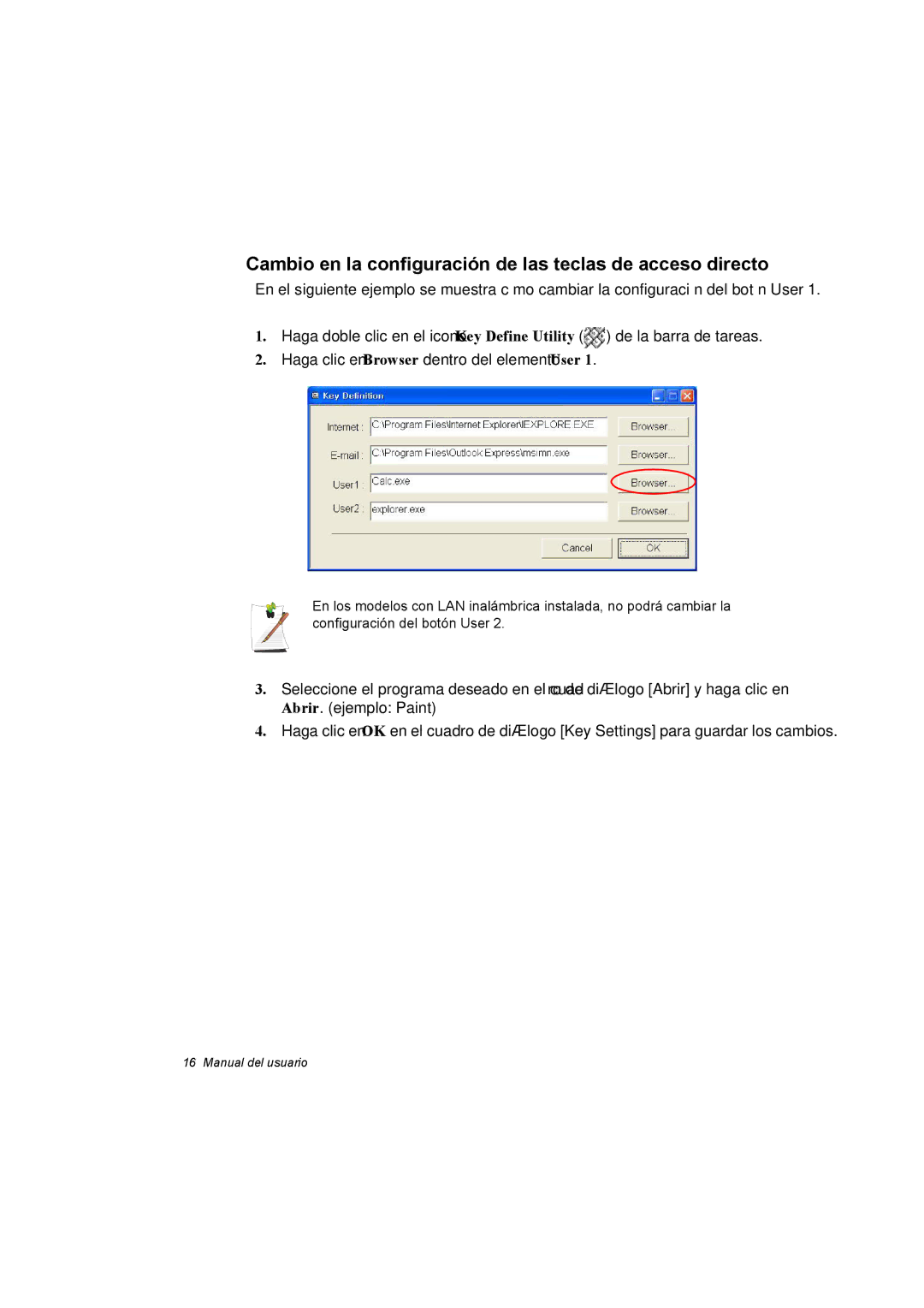 Samsung NP35PRC000/SES, NP35PRT001/SEP, NP35RP05S4/SES manual Cambio en la configuración de las teclas de acceso directo 