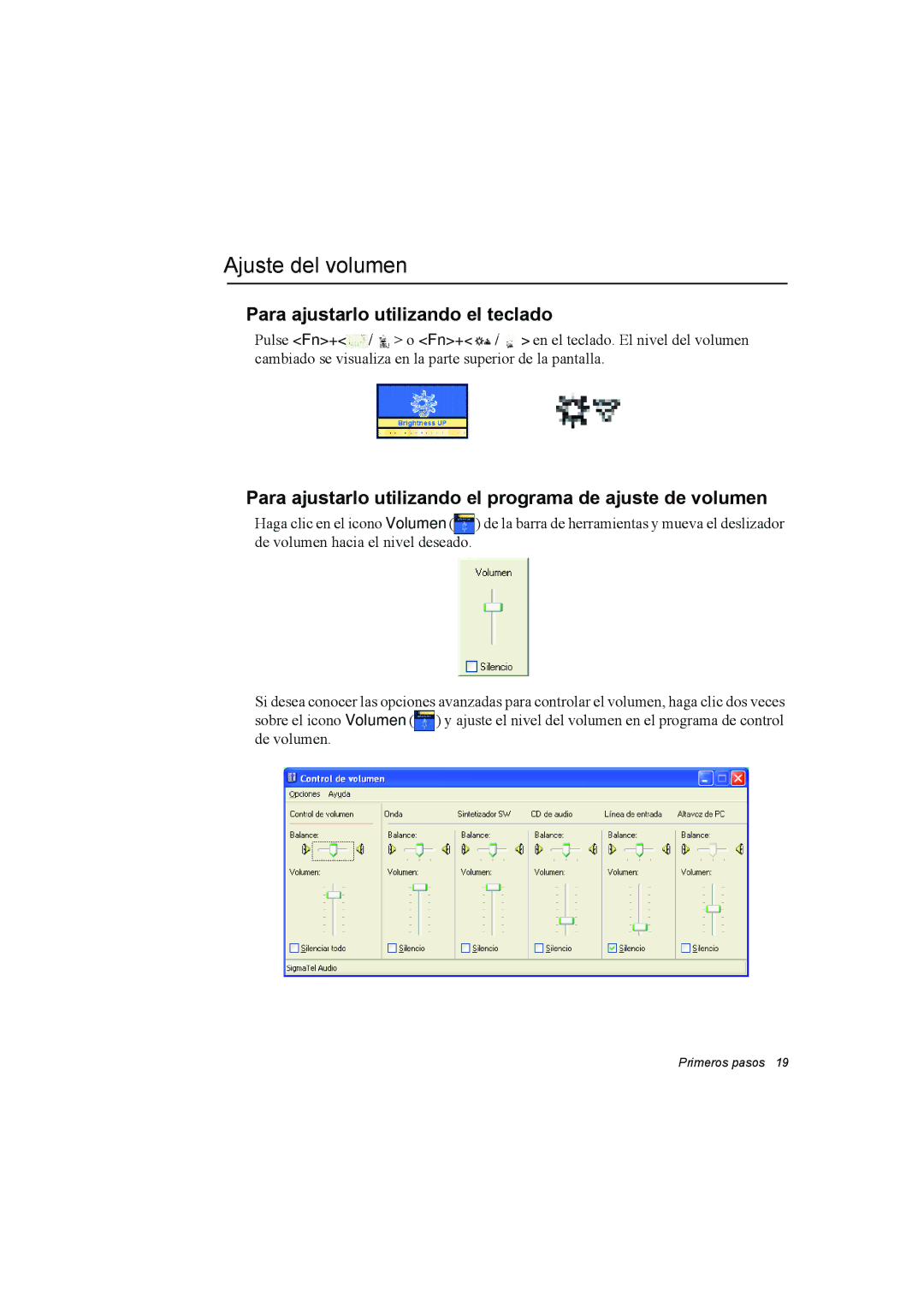 Samsung NP35PRC000/SES, NP35PRT001/SEP, NP35RP05S4/SES manual Ajuste del volumen, Para ajustarlo utilizando el teclado 