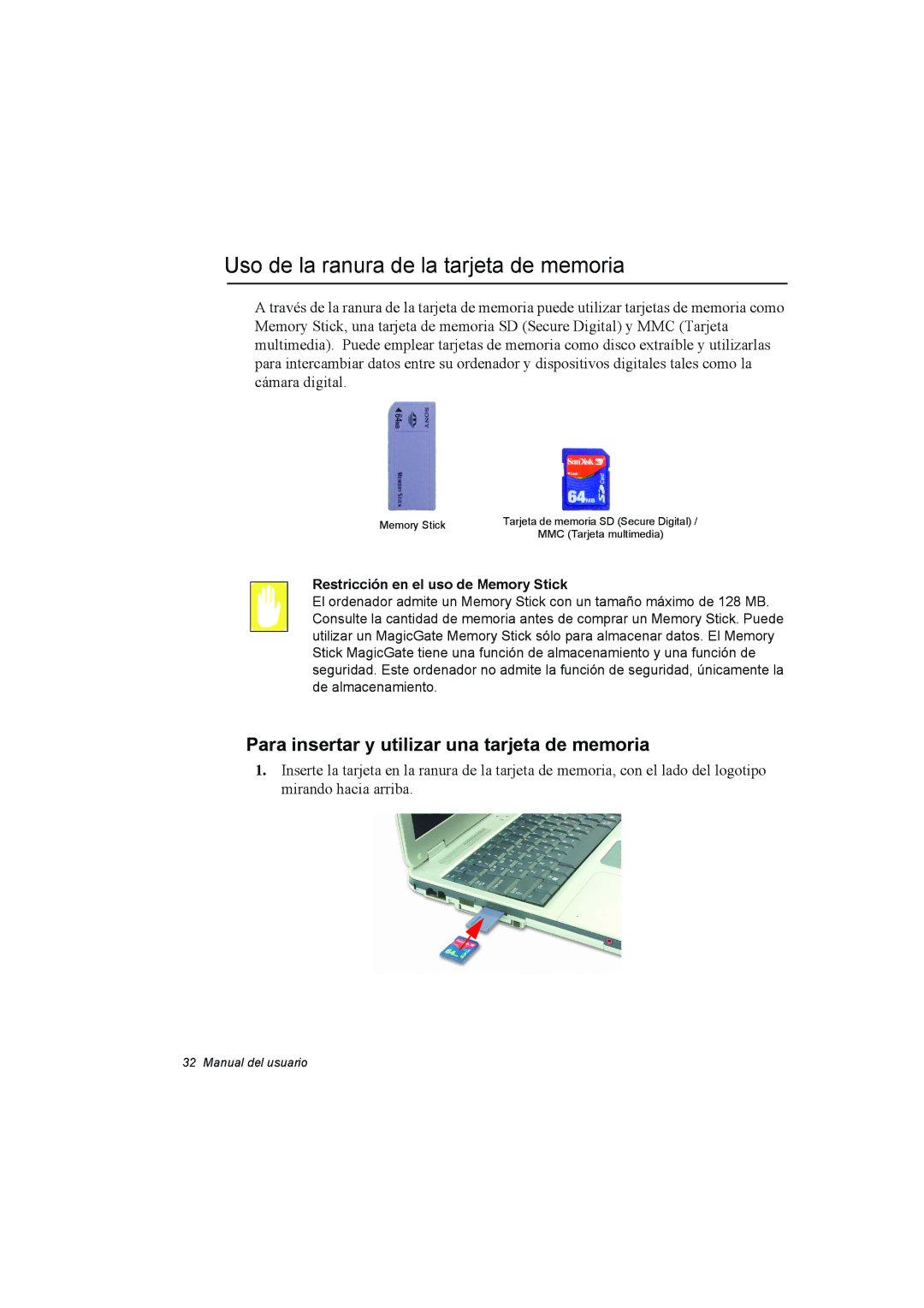 Samsung NP35PRT001/SEP manual Uso de la ranura de la tarjeta de memoria, Para insertar y utilizar una tarjeta de memoria 