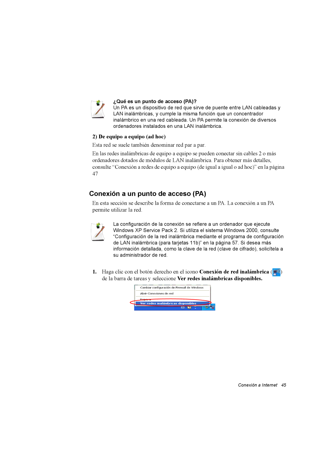 Samsung NP35RP05S4/SES manual Conexión a un punto de acceso PA, De equipo a equipo ad hoc, ¿Qué es un punto de acceso PA? 