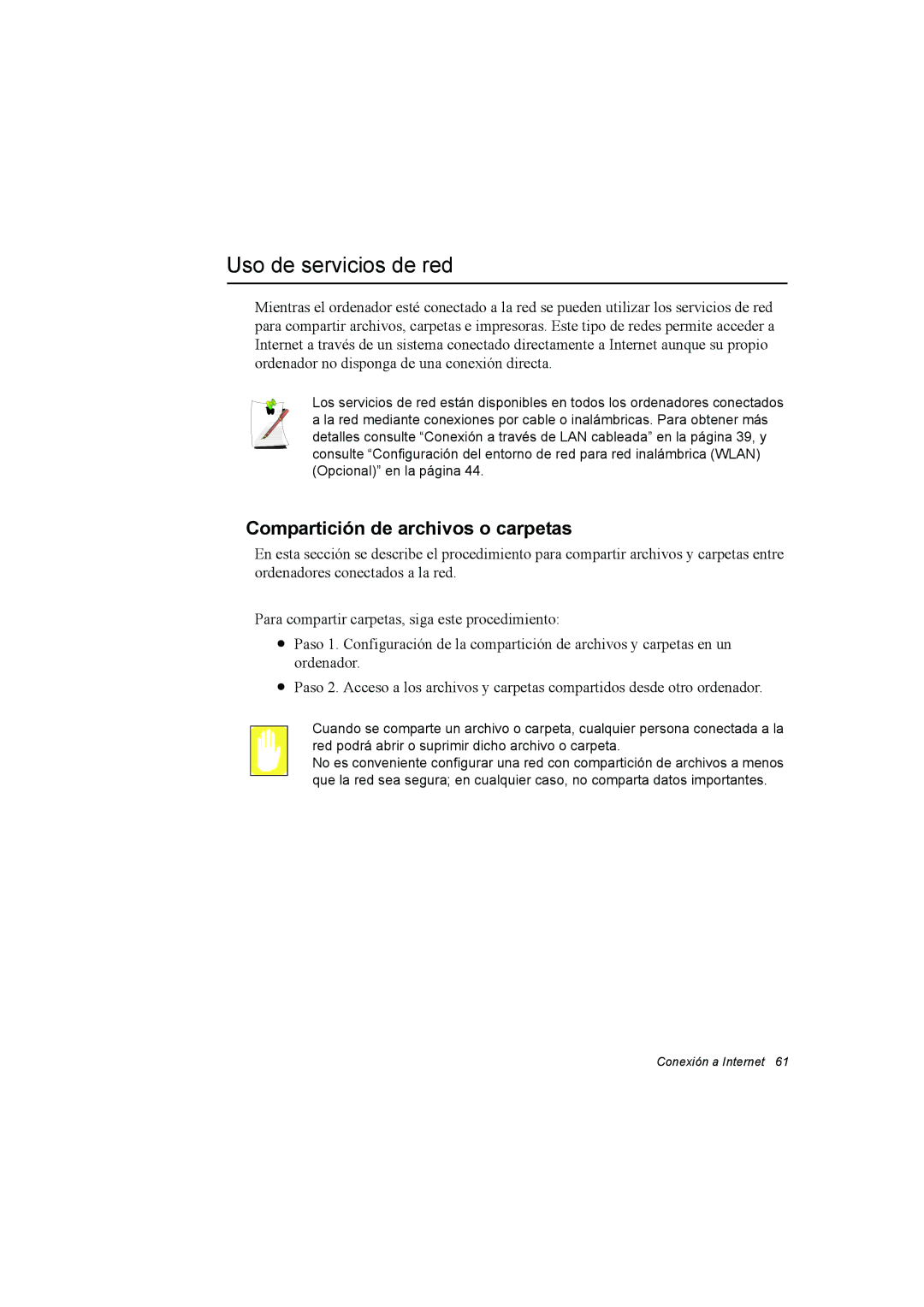 Samsung NP35PRC000/SES, NP35PRT001/SEP, NP35RP05S4/SES manual Uso de servicios de red, Compartición de archivos o carpetas 