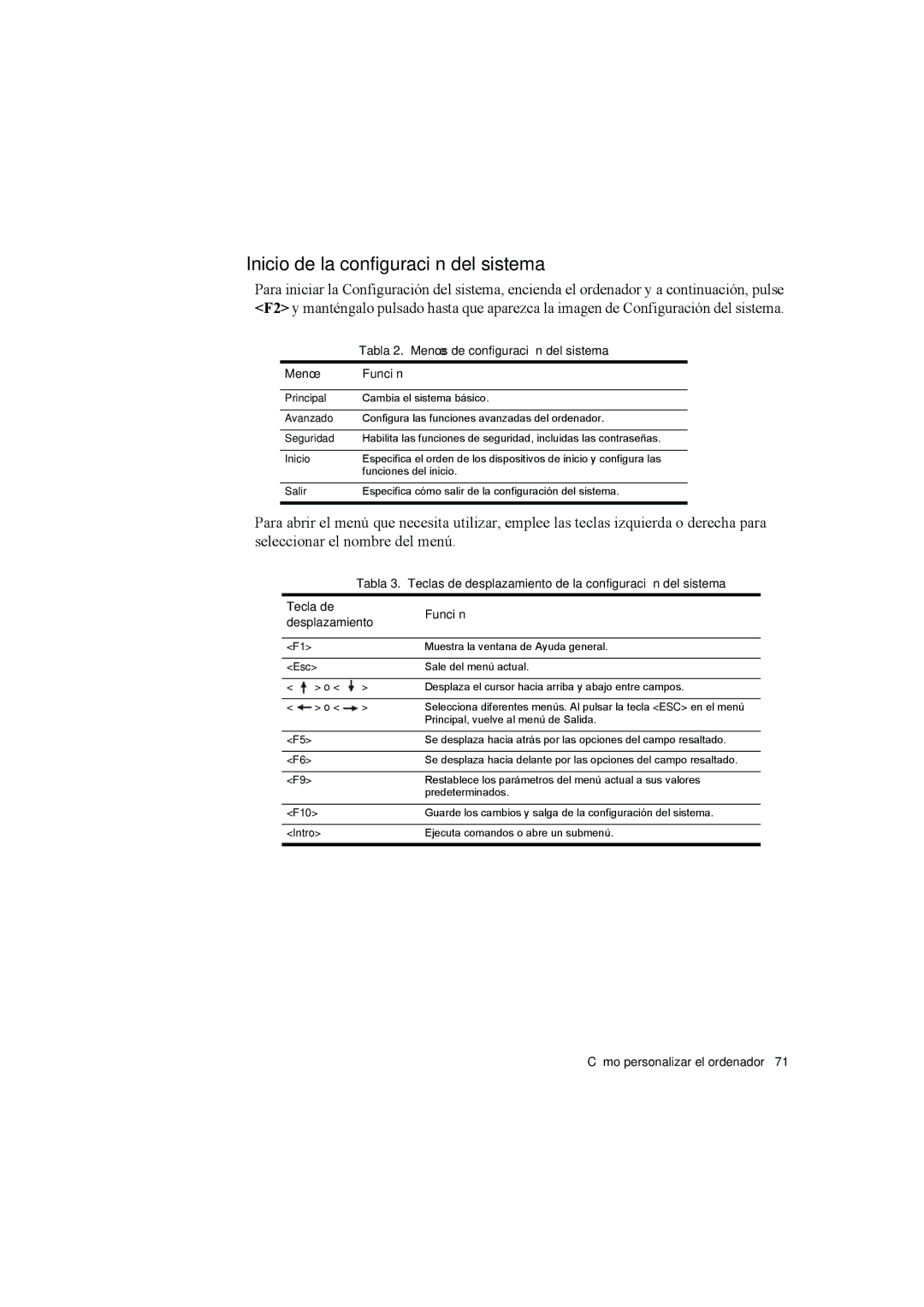 Samsung NP35PRT001/SEP, NP35RP05S4/SES, NP35PRC000/SES manual Inicio de la configuración del sistema, Menú Función 