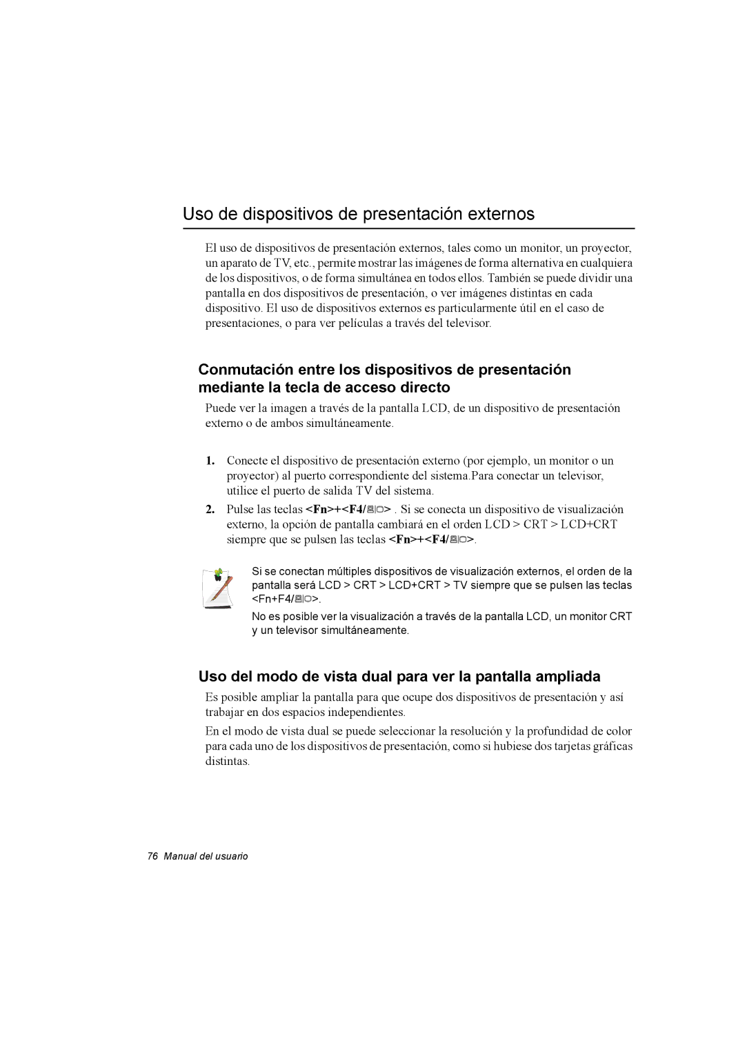 Samsung NP35PRC000/SES, NP35PRT001/SEP, NP35RP05S4/SES manual Uso de dispositivos de presentación externos 