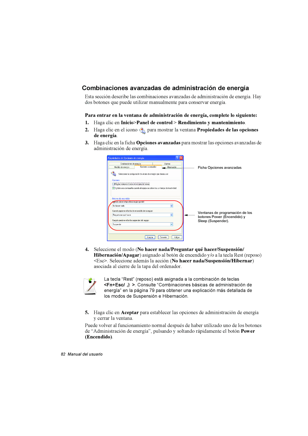 Samsung NP35PRC000/SES, NP35PRT001/SEP, NP35RP05S4/SES manual Combinaciones avanzadas de administración de energía 