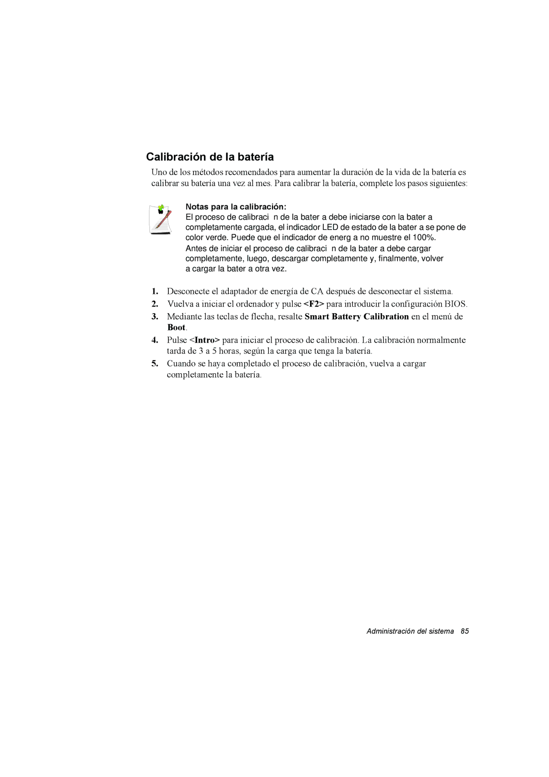 Samsung NP35PRC000/SES, NP35PRT001/SEP, NP35RP05S4/SES manual Calibración de la batería, Notas para la calibración 