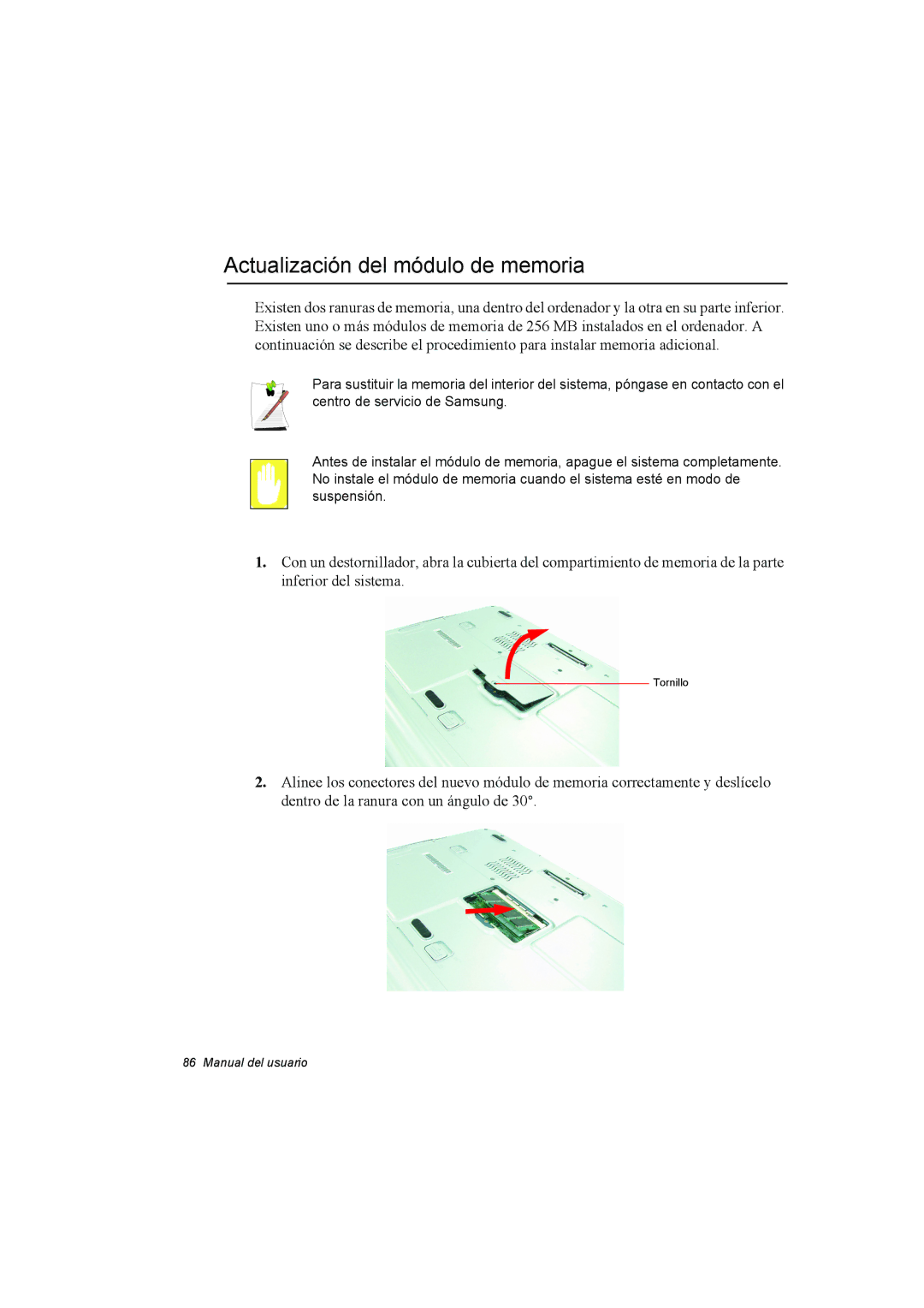 Samsung NP35PRT001/SEP, NP35RP05S4/SES, NP35PRC000/SES manual Actualización del módulo de memoria 