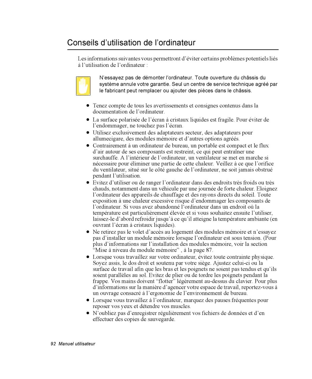 Samsung NP35TP0DUJ/SEF, NP35RP05S4/SEF, NP35PRT001/SEF, NP35PRT000/SEF, NP35TP0EV6/SEF Conseils d’utilisation de l’ordinateur 