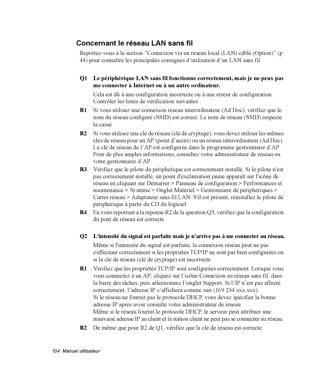 Samsung NP35PRT001/SEF, NP35TP0DUJ/SEF, NP35RP05S4/SEF, NP35PRT000/SEF, NP35TP0EV6/SEF manual Concernant le réseau LAN sans fil 