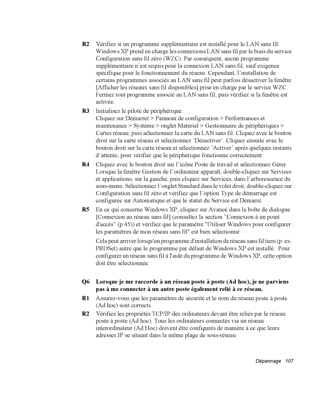 Samsung NP35TP0DUJ/SEF, NP35RP05S4/SEF, NP35PRT001/SEF, NP35PRT000/SEF, NP35TP0EV6/SEF manual Dépannage 