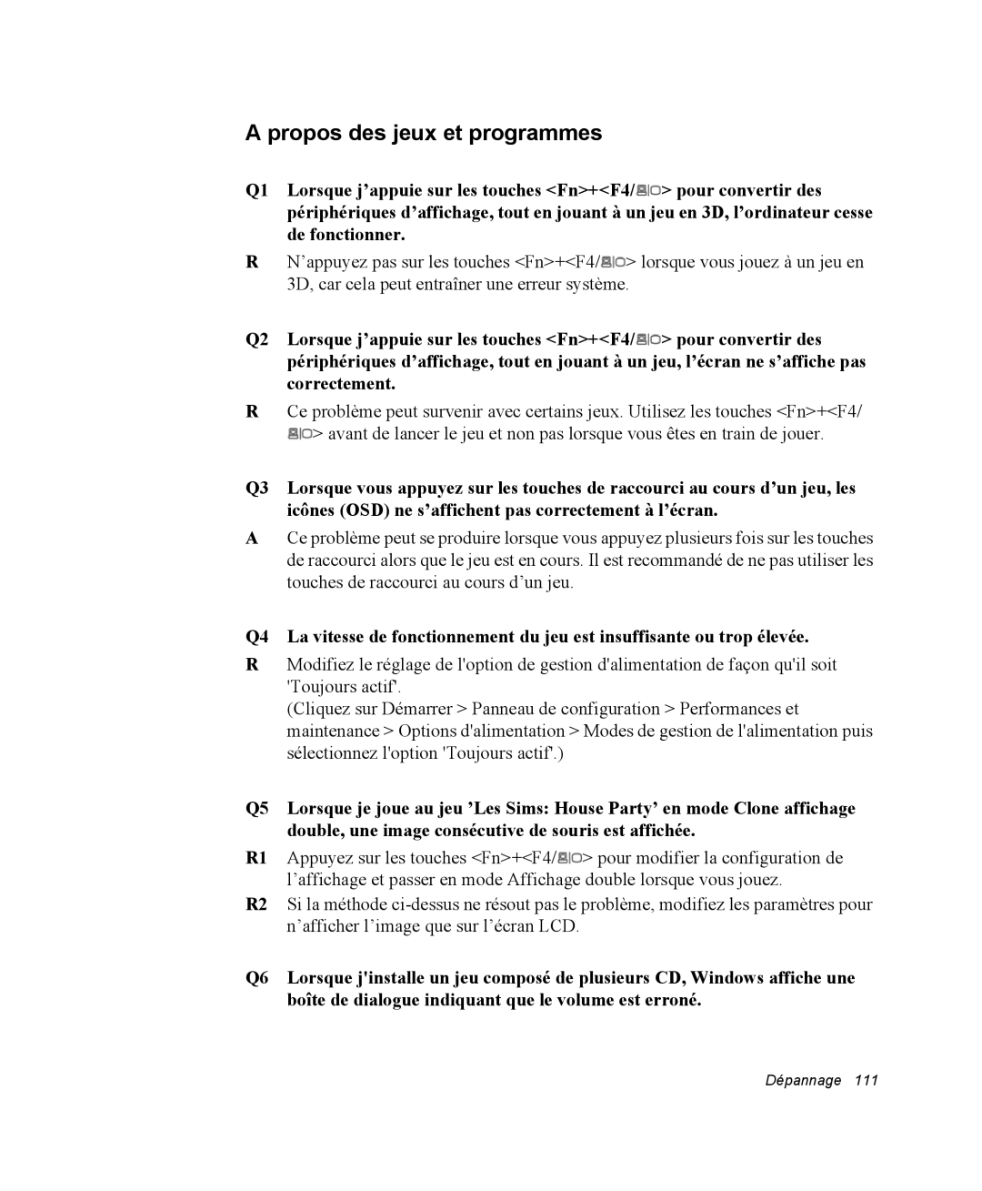 Samsung NP35TP0EV6/SEF, NP35TP0DUJ/SEF, NP35RP05S4/SEF, NP35PRT001/SEF, NP35PRT000/SEF manual Propos des jeux et programmes 