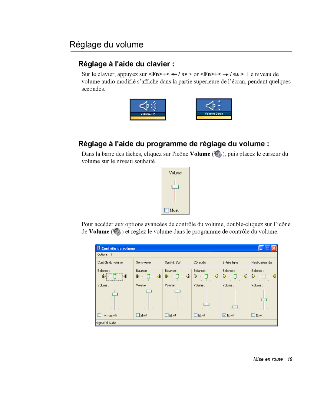 Samsung NP35PRT001/SEF Réglage du volume, Réglage à laide du clavier, Réglage à laide du programme de réglage du volume 