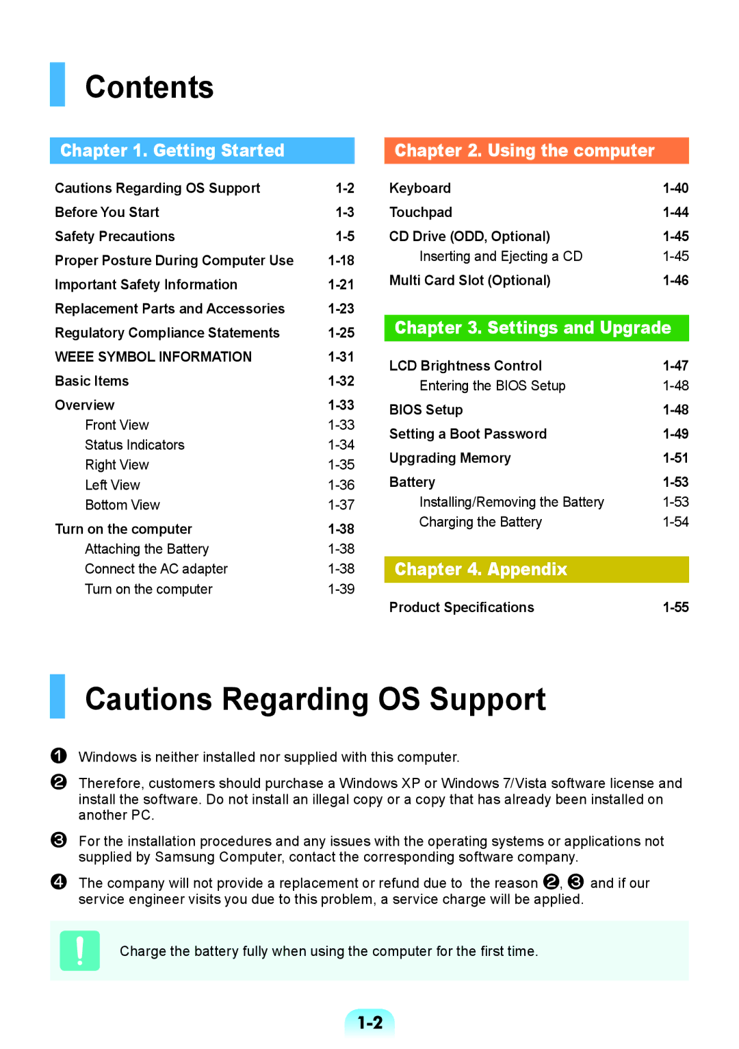 Samsung NP370R5V-S02HU, NP450R5V-X01HU, NP450R5V-X02HU, NP370R5V-S01HU manual Contents 