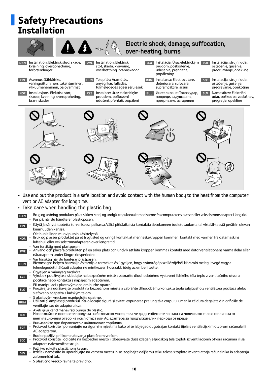 Samsung NP450R5V-X01HU manual Safety Precautions, Installation 