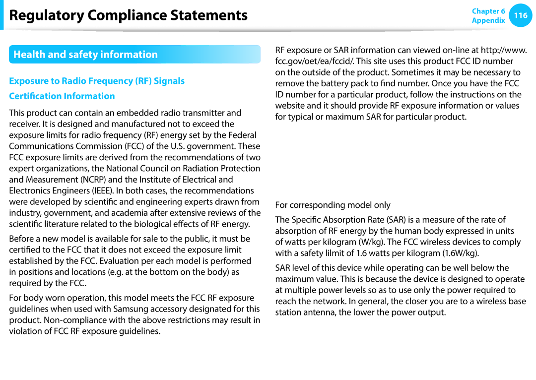 Samsung NP905S3G-K05DE, NP470R5E-X01DE, NP470R5E-X01PT manual Health and safety information, For corresponding model only 