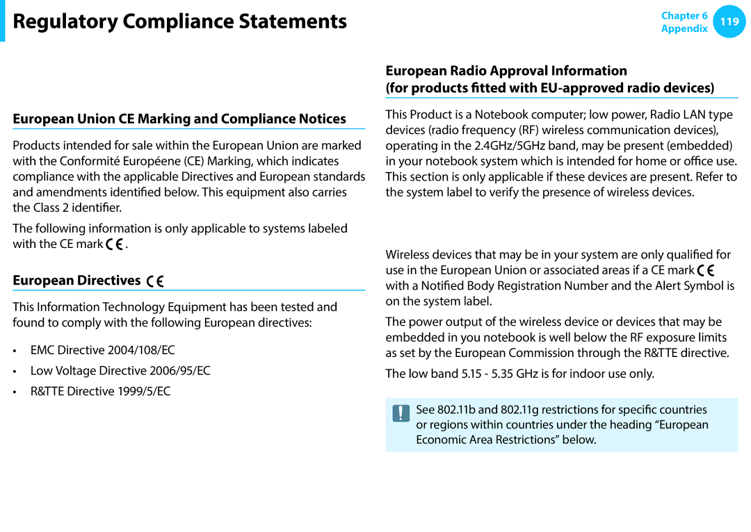 Samsung NP910S5J-K01DE, NP470R5E-X01DE manual European Union CE Marking and Compliance Notices, European Directives 